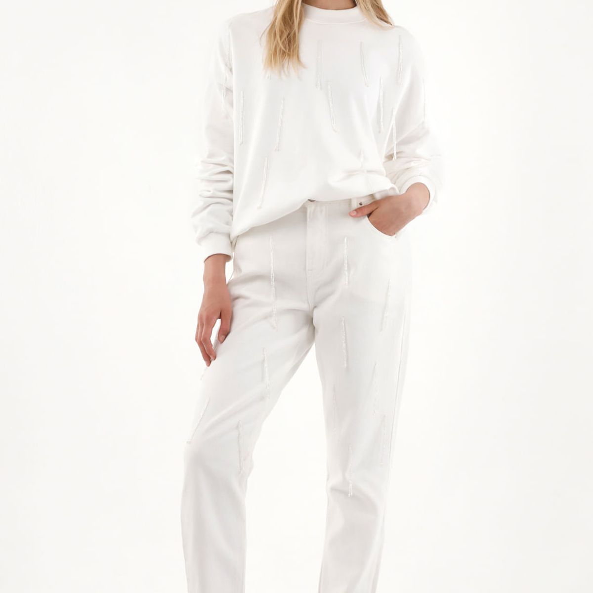 TENNIS - Jean Mom de tiro alto en denim crudo para mujer