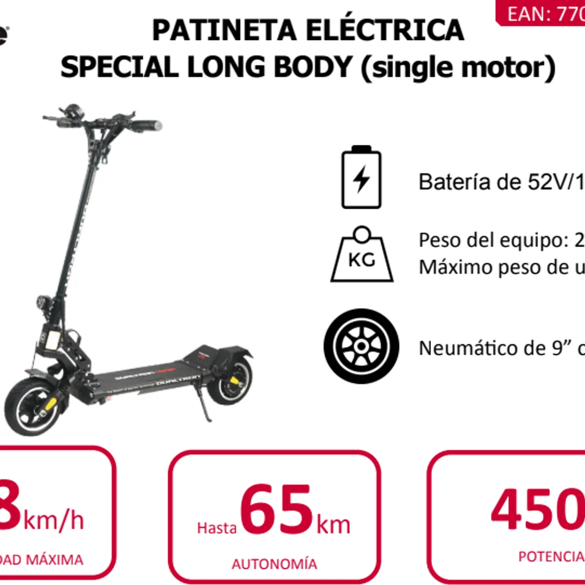 DUALTRON X - Patineta Eléctrica LONG BODY Single 68 km/h 450W