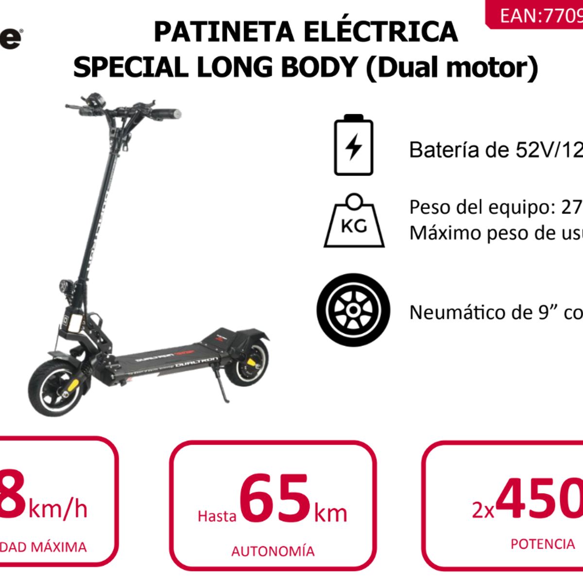 DUALTRON X - Patineta Eléctrica LONG BODY Dual motor 68 km/h 900 W