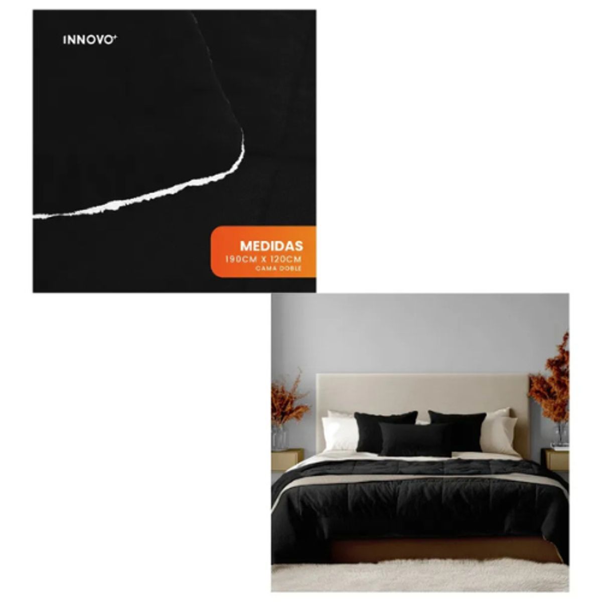 INNOVA - Combo Cubrelecho Doble Cama Ovejero + 2 Almohadas Semi-Ortopédicas