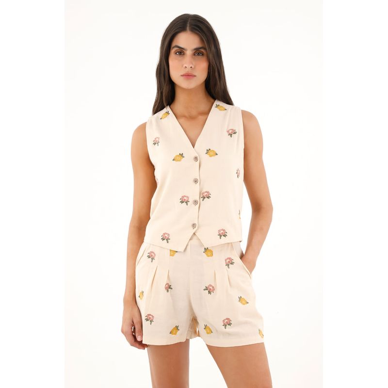 TOPMARK - Chaleco escote en V de flores bordadas para mujer