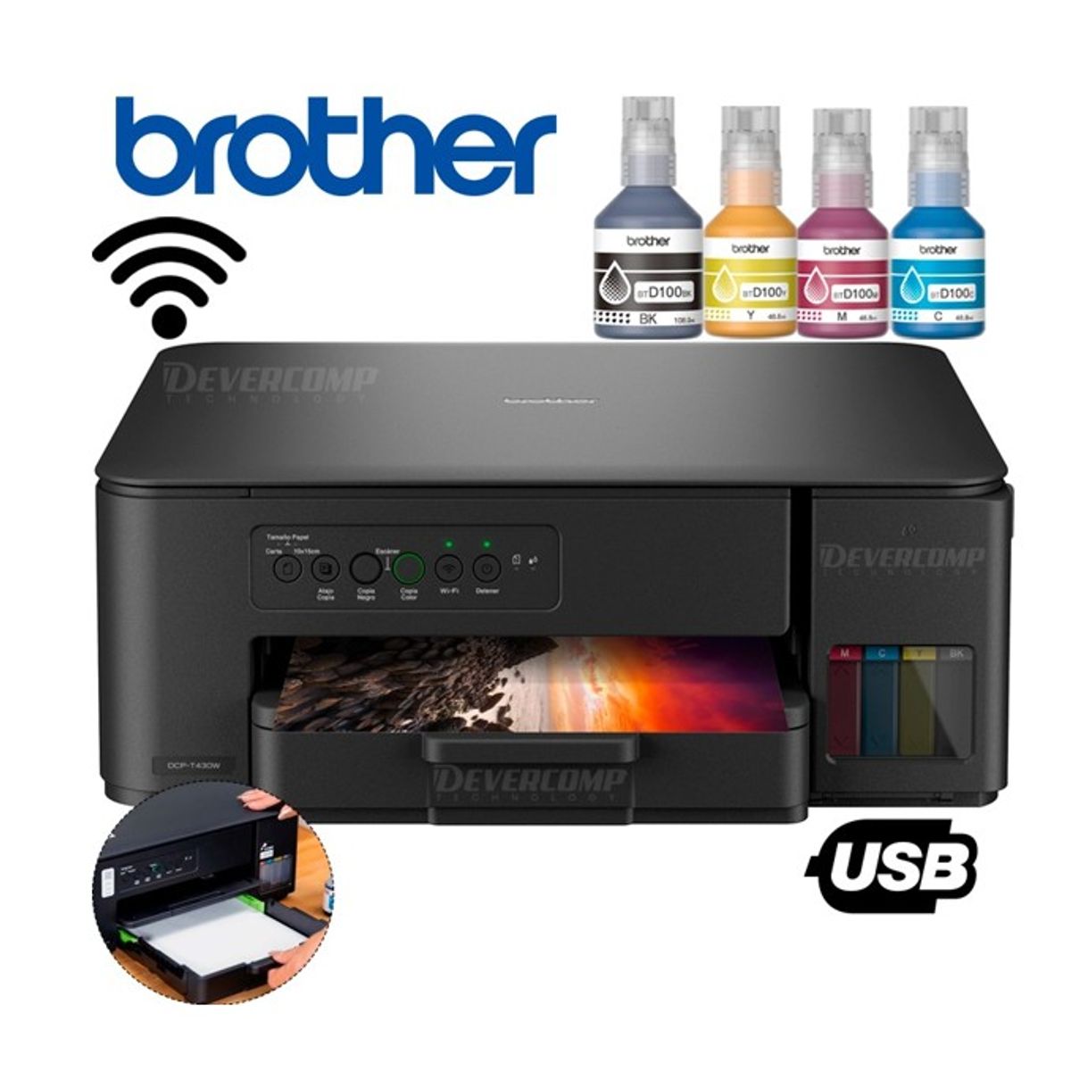 BROTHER - IMPRESORA MULTIFUNCIONAL BROTHER DCP-T430W - WIFI USB - TINTA CONTINUA