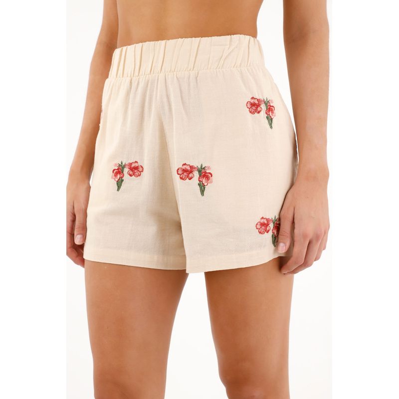 TOPMARK - Bermuda crudo con bordado de flores para mujer
