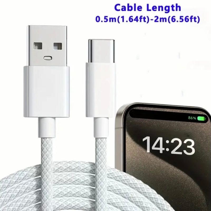 GENERICO - Cable Cargador Usb A Tipo C 2 Metro Trenzado - Carplay