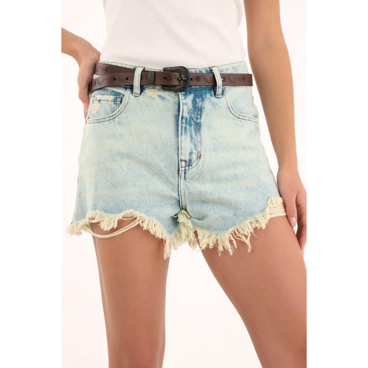 TENNIS - Bermuda corta de tiro alto azul claro para mujer