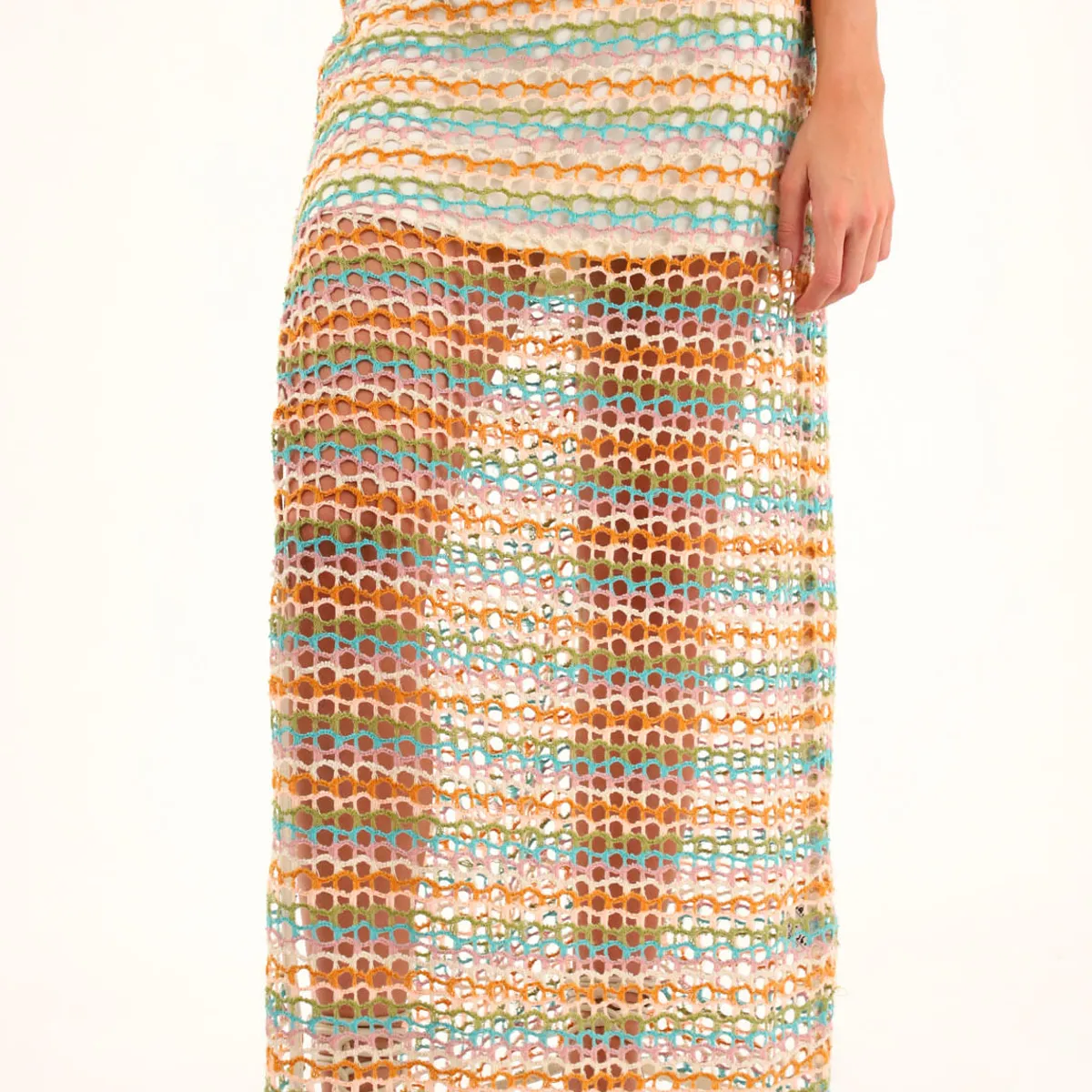 TOPMARK - Falda larga de tejido abierto multicolor para mujer