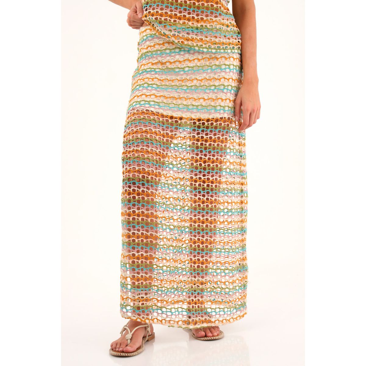 TOPMARK - Falda larga de tejido abierto multicolor para mujer