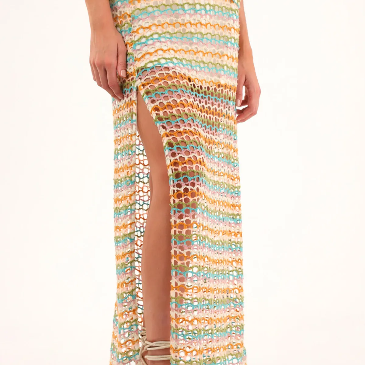 TOPMARK - Falda larga de tejido abierto multicolor para mujer