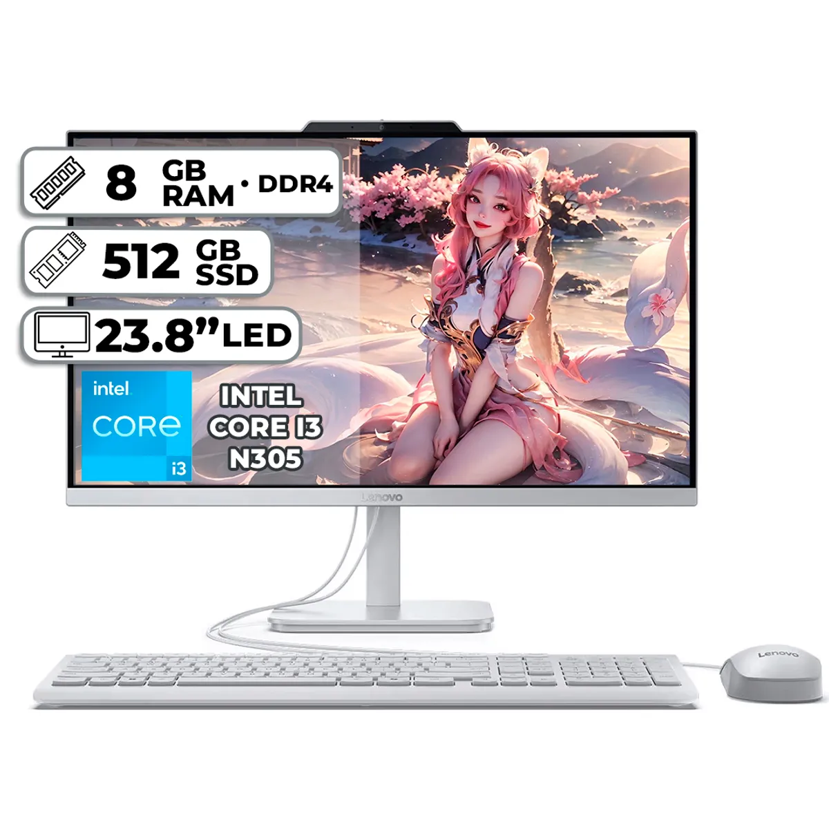 LENOVO - TODO EN UNO LENOVO AIO A100 INTEL CORE I3-N305 8GB RAM 512GB SSD 238 LED