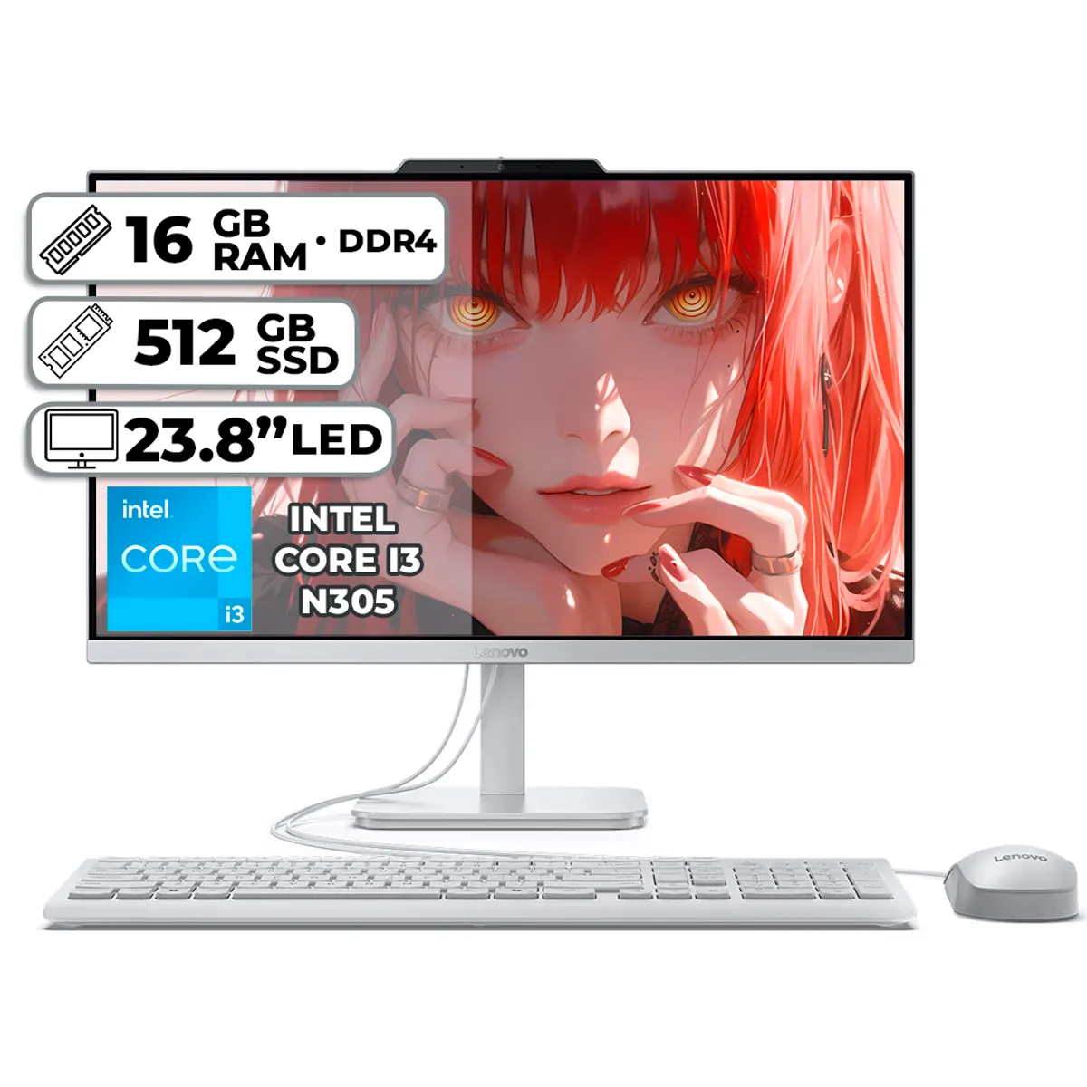 LENOVO - TODO EN UNO LENOVO AIO A100 INTEL CORE I3-N305 16GB RAM 512GB SSD 238 LED