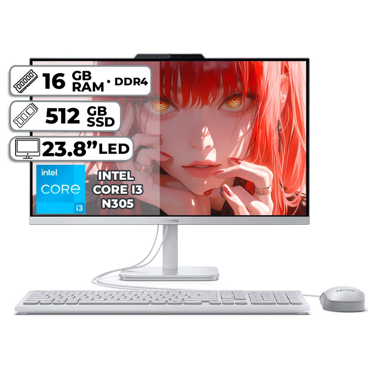 LENOVO - TODO EN UNO LENOVO AIO A100 INTEL CORE I3-N305 16GB RAM 512GB SSD 238 LED