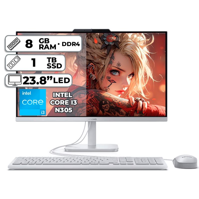 LENOVO - TODO EN UNO LENOVO AIO A100 INTEL CORE I3-N305 8GB RAM 1TB SSD 238 LED