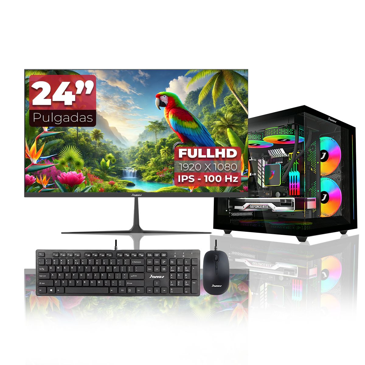 JANUS - Computador Gamer Ryzen 5 5600GT RAM 16GB RGB SSD 512GB Monitor 24 Pulgadas 100Hz