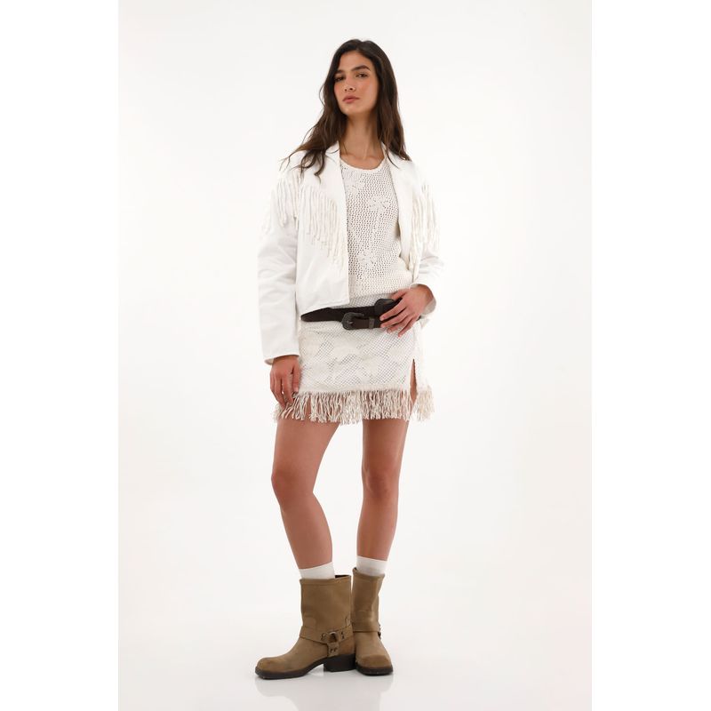 TENNIS - Falda corta con flecos crudo para mujer