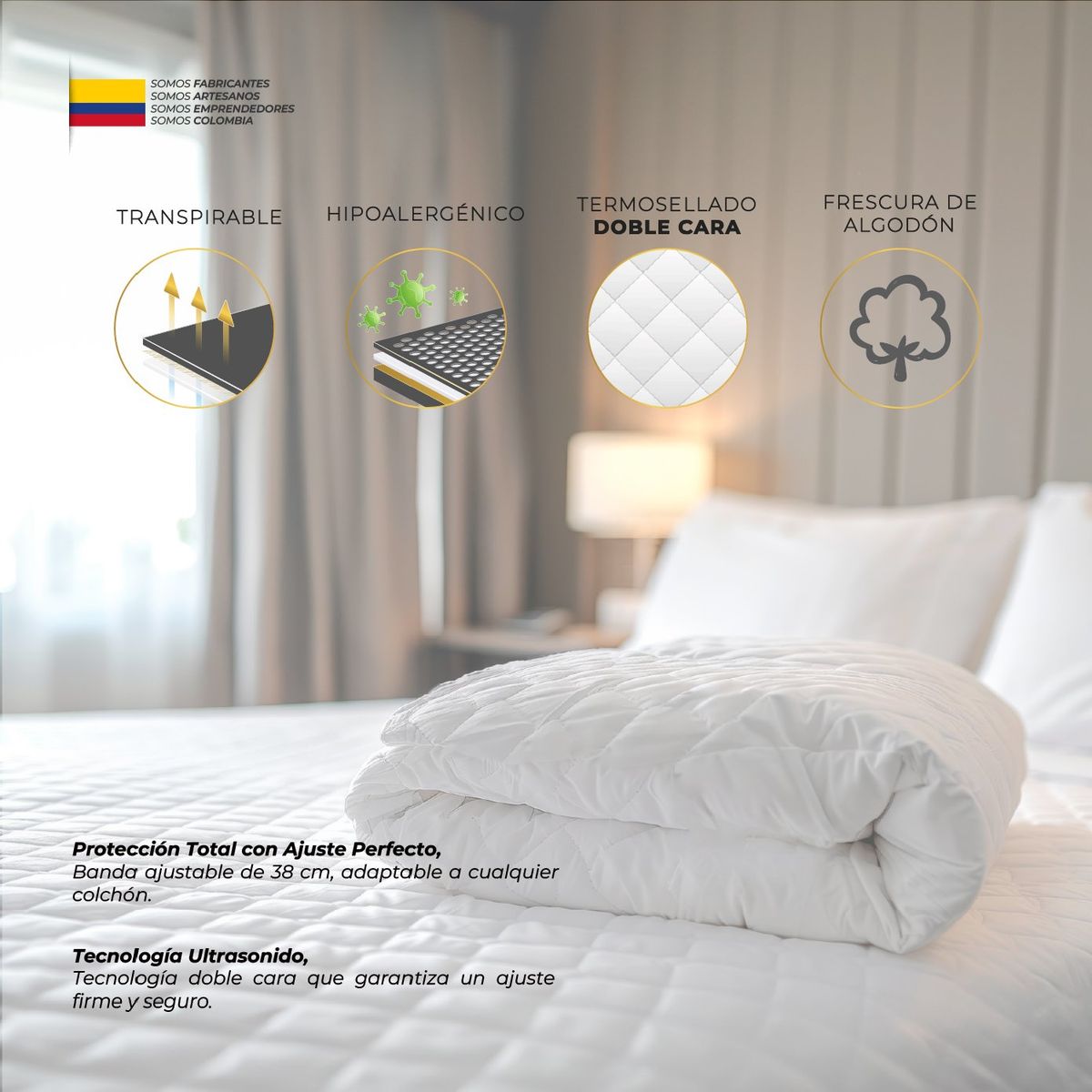 MALAIA HOME - Protector Acolchado para colchón Termosellado - Doble Cara-