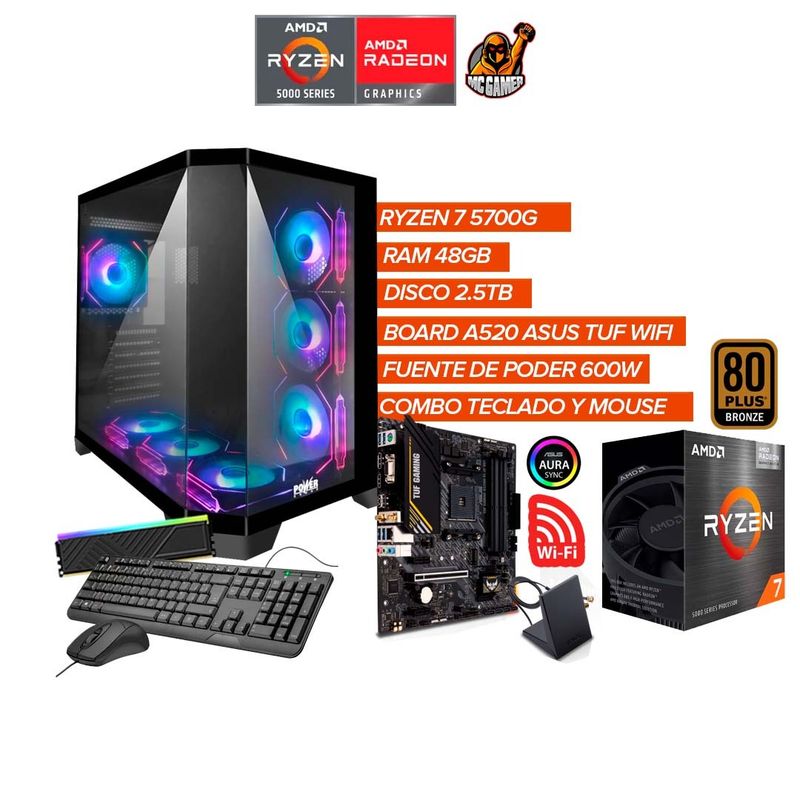AMD - PC GAMER RYZEN 7 5700G / BOARD A520 ( WIFI- BLUETOOTH) / 48GB RAM DR4 / 2.5TB SSD