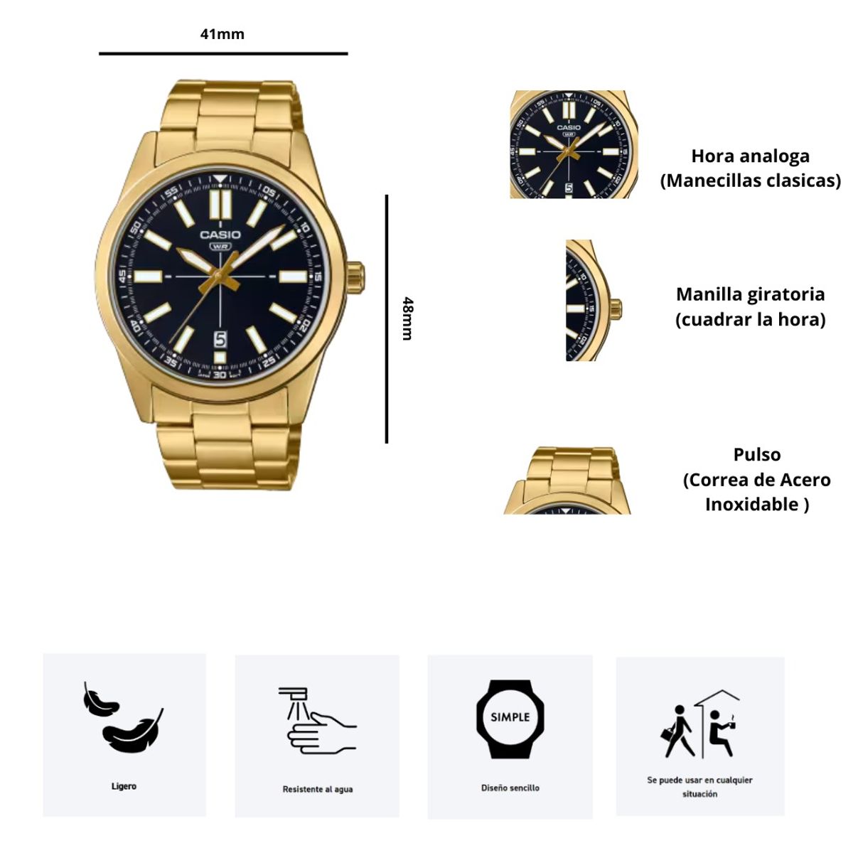 CASIO - Reloj Casio MTP-VD02G-1E Diseño Sencillo