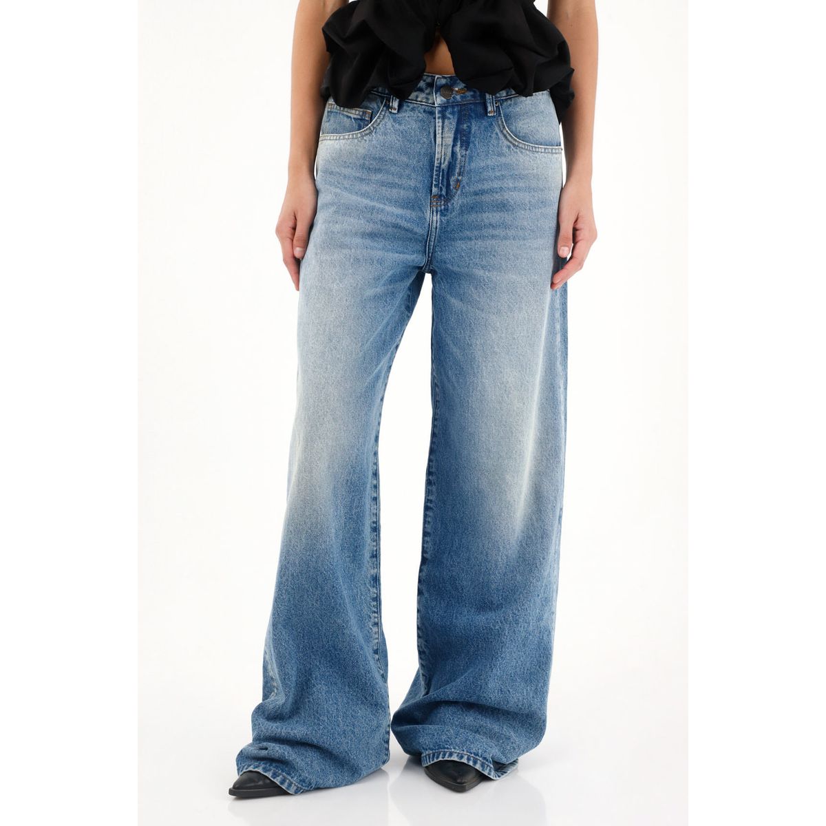 TENNIS - Jean Wide Leg de tiro medio oscuro para mujer