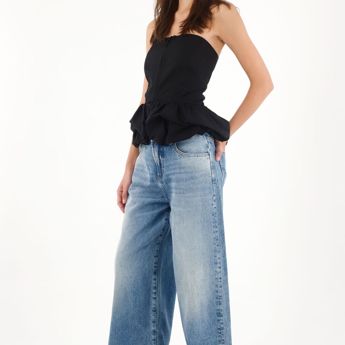 TENNIS - Jean Wide Leg de tiro medio oscuro para mujer