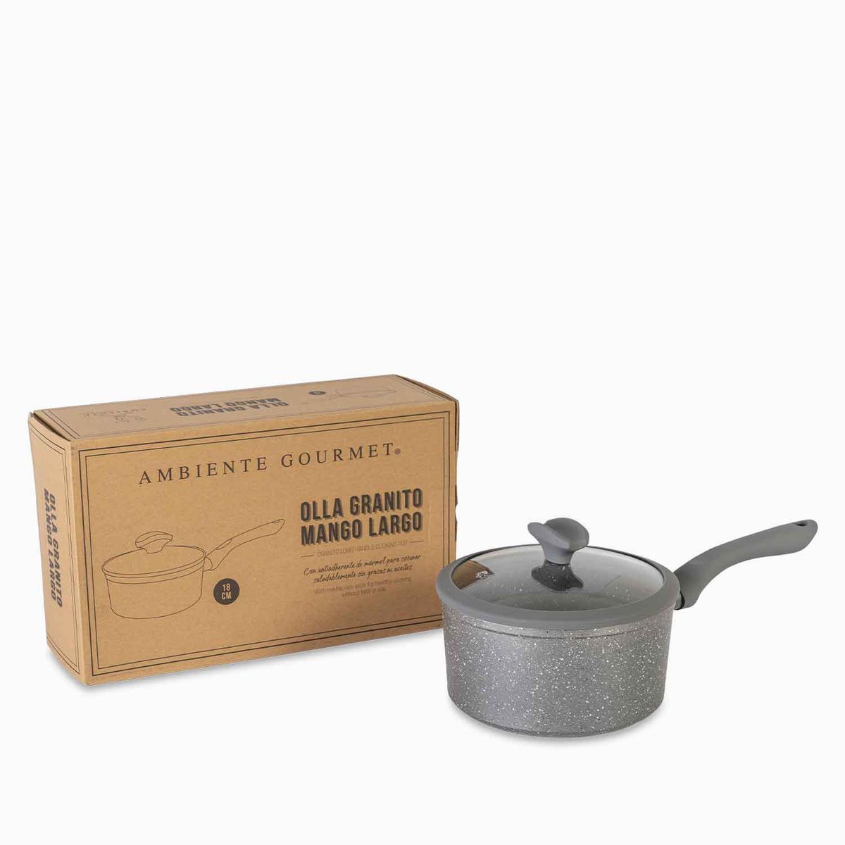 AMBIENTE GOURMET - Olla con mango largo granito 18 cm Ambiente Gourmet