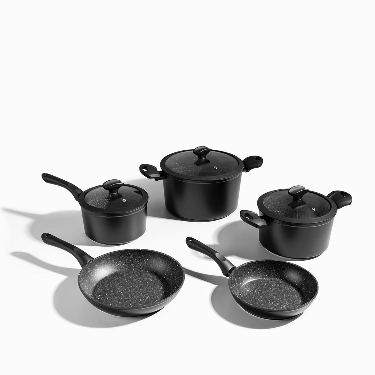 AMBIENTE GOURMET - Set de ollas aluminio forjado negro 8pcs Ambiente Gourmet