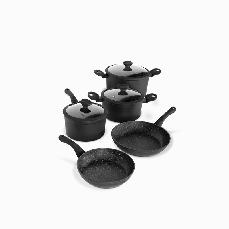 AMBIENTE GOURMET - Set de ollas aluminio forjado negro 8pcs Ambiente Gourmet