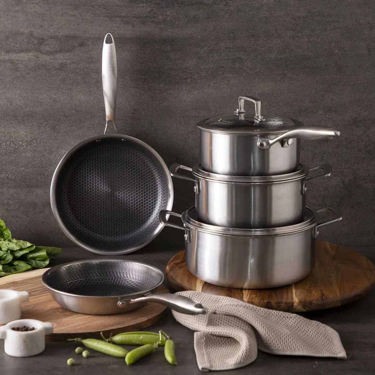 AMBIENTE GOURMET - Set de ollas acero inoxidable 8pcs Ambiente Gourmet