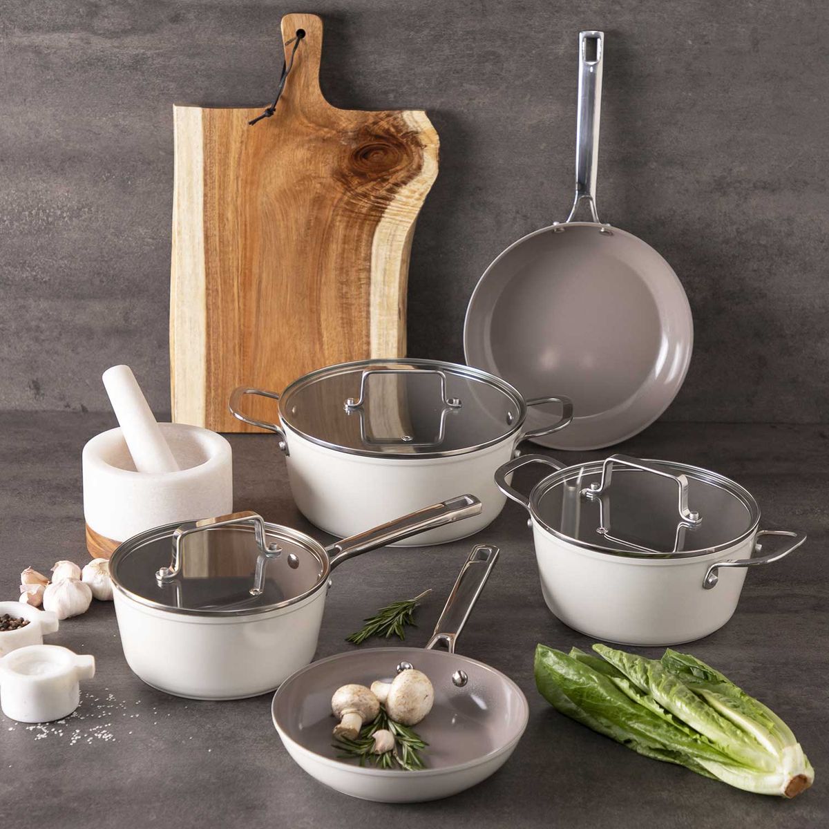 AMBIENTE GOURMET - Set de ollas marfil 8pcs Ambiente Gourmet