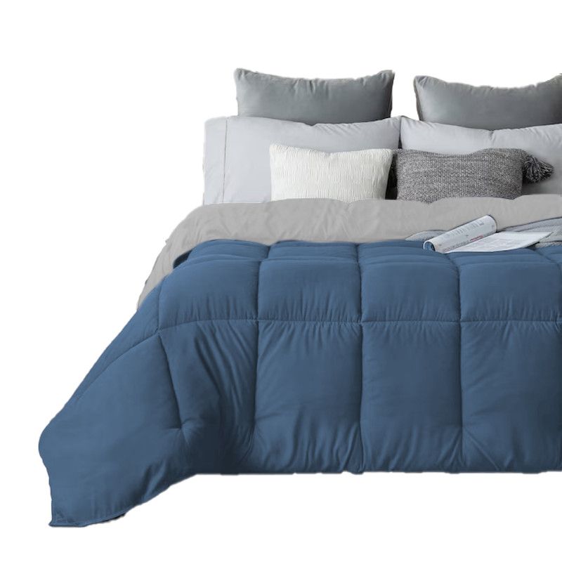 MY HOME STORE - Edredón Cover Cuadros Bicolor Azul Oscuro Gris Claro King