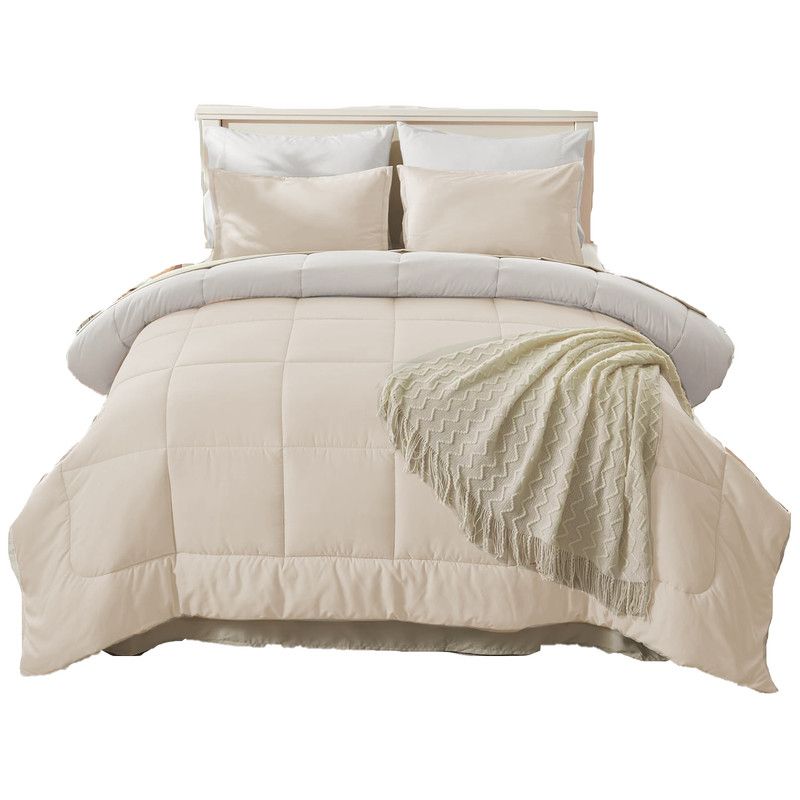 MY HOME STORE - Edredón Cover Cuadros Bicolor Beige Gris Claro King