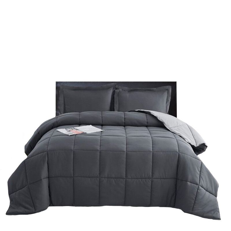 MY HOME STORE - Edredón Cover Cuadros Bicolor Gris Oscuro Gris Claro King