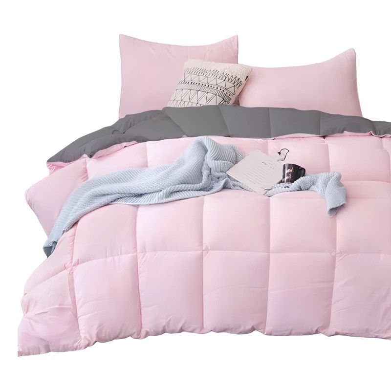 MY HOME STORE - Edredón Cover Cuadros Bicolor Gris Oscuro Rosado King