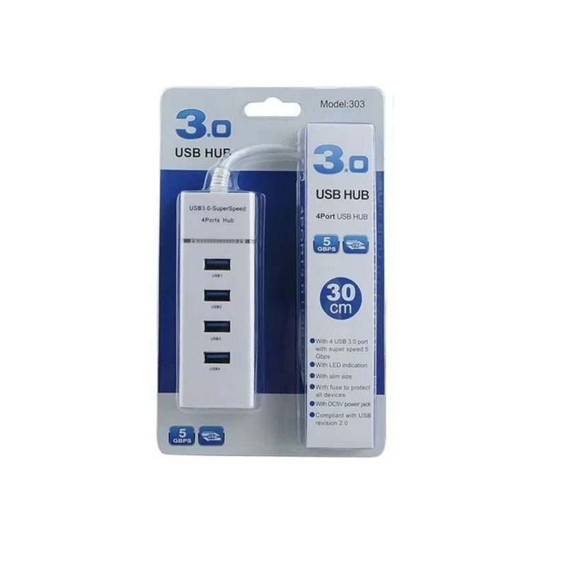 GENERICO - Hub Usb Adaptador 3.0 4 Puertos De 5 Gbps Cable 30 Blanco
