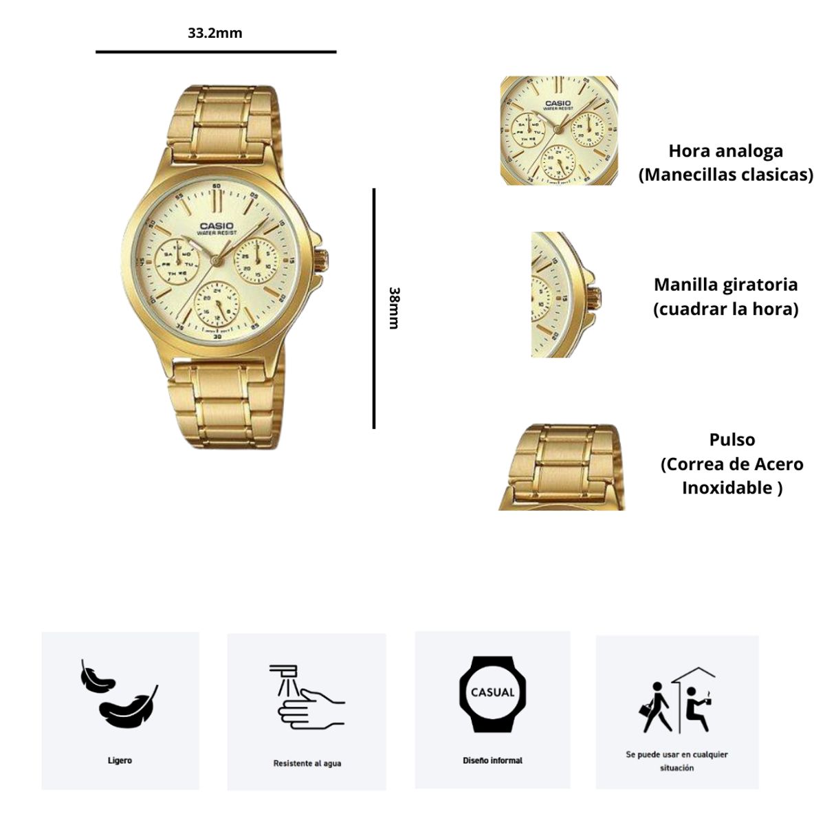 CASIO - Reloj Casio MTP-V300G-9A Diseño Casual