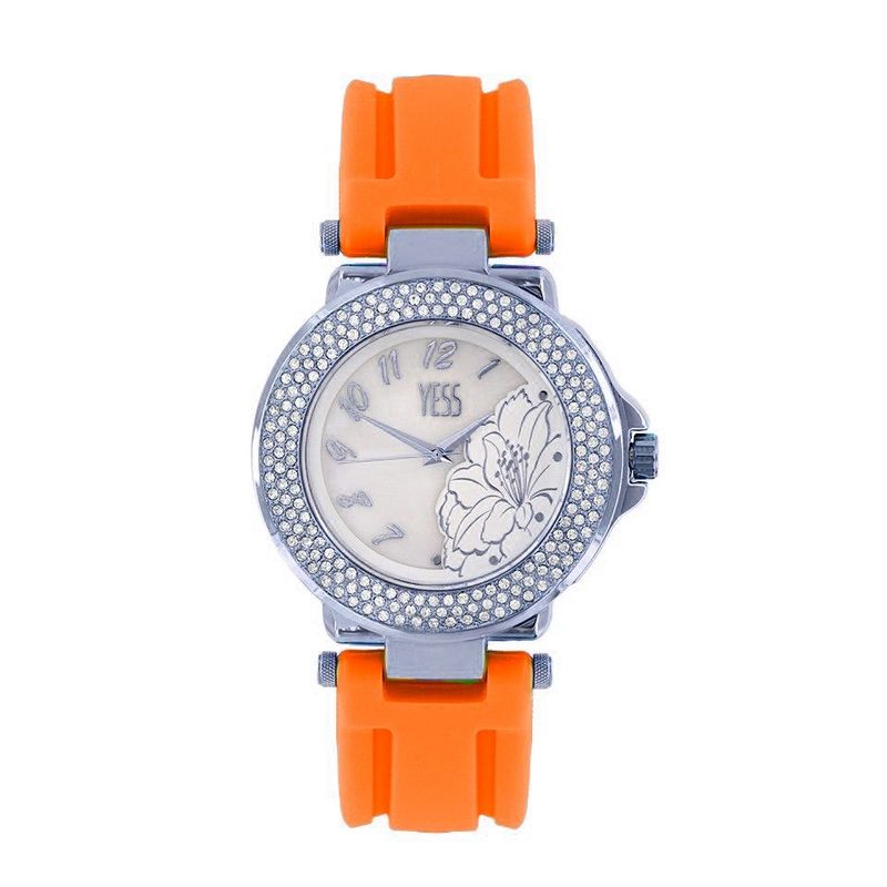 YESS - Reloj YESS Naranja Tablero Plata Para Mujer Ref 008830A-03