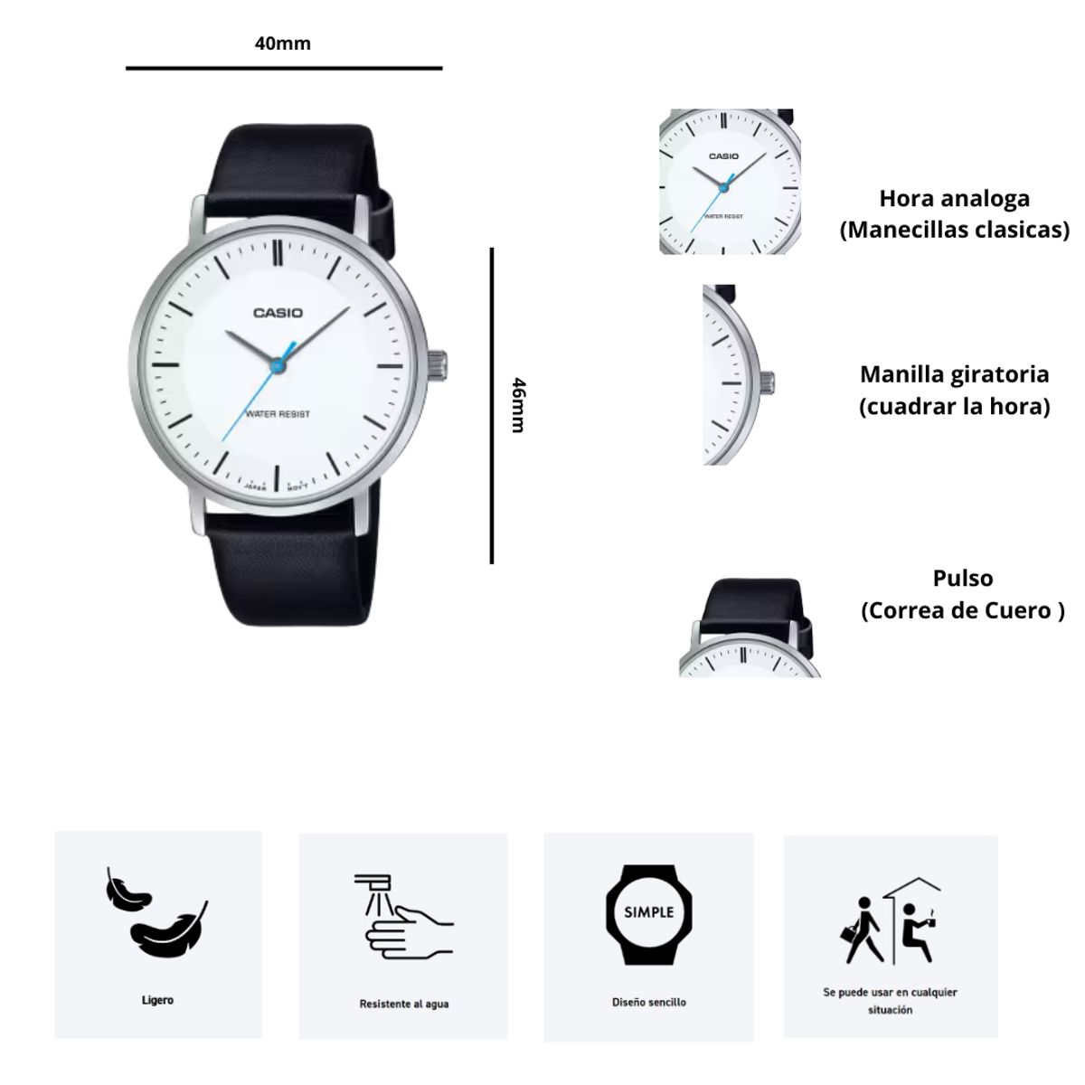 CASIO - Reloj Casio MTP-VT04L-7E Diseño Sencillo