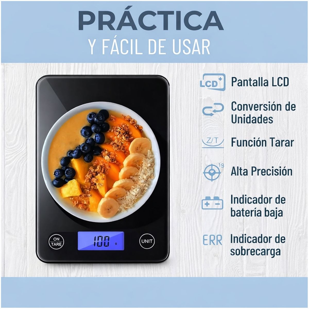 ONE PIXEL - Balanza Bascula Digital Cocina Gramera Cubierta Vidrio 5 Kgs