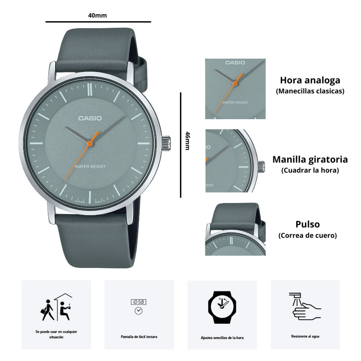 CASIO - Reloj Hombre Casio Modelo MTP-VT04L-8E Diseño Elegante