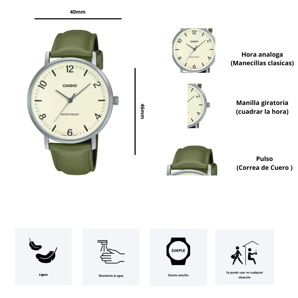 CASIO - Reloj Casio MTP-VT03L-7B Diseño Sencillo