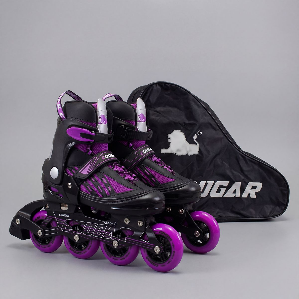 COUGAR - Patines Ajustables MZS833LG + Maleta Morado talla L 38-41