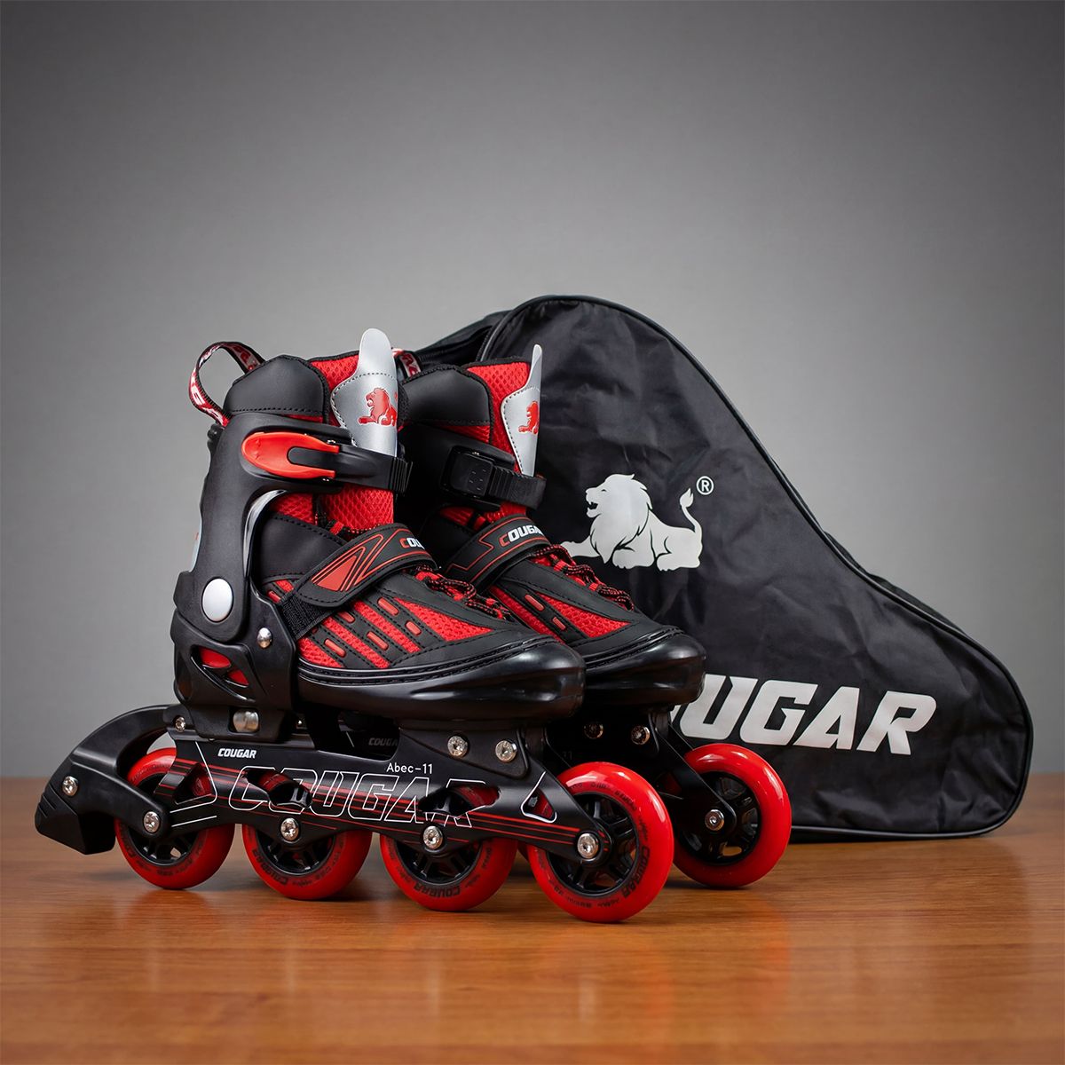 COUGAR - Patines Ajustables MZS833LG + Maleta Rojo talla M 34-37