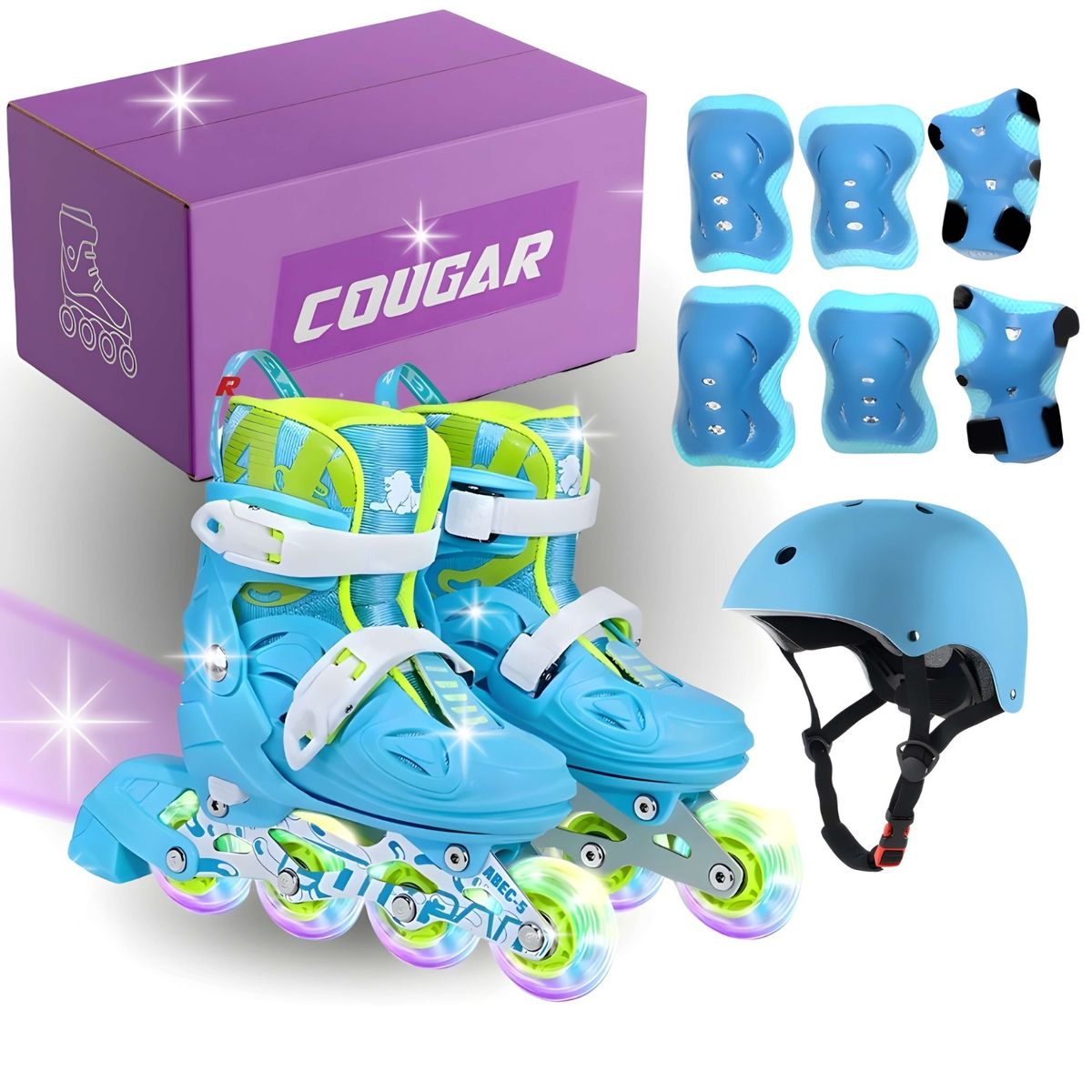 COUGAR - Set de Patinaje Infantil Cougar MZS807PS Azul talla L 34-37