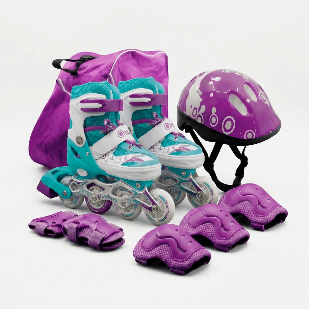 ONWHEELS - Combo de Patines + Kit de Protección + Casco Verde talla M  (34-37)