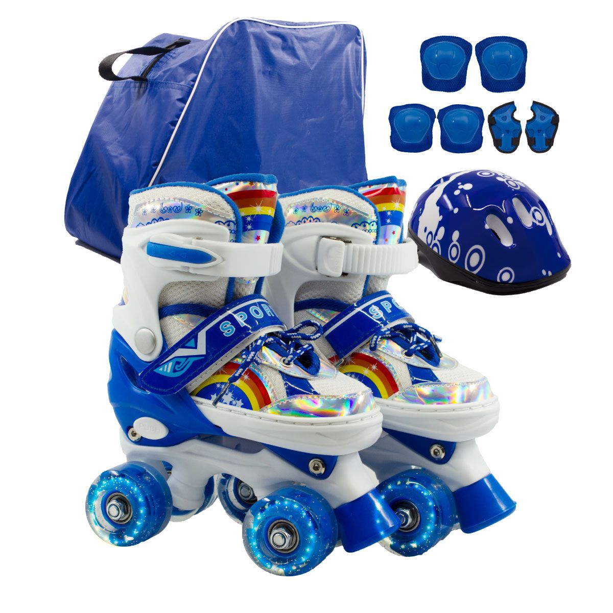 ONWHEELS - Combo infantil de Patines Ajustables con llantas de luz Azul  talla S ( 29-33)