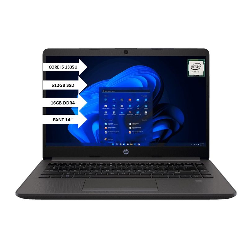 HP - PORTATIL HP 240R G9 - INTEL CORE I5 1335U - 16GB DDR4 - 512GB SSD - 14" FHD -WIN 11 - CENIZA OSCURO