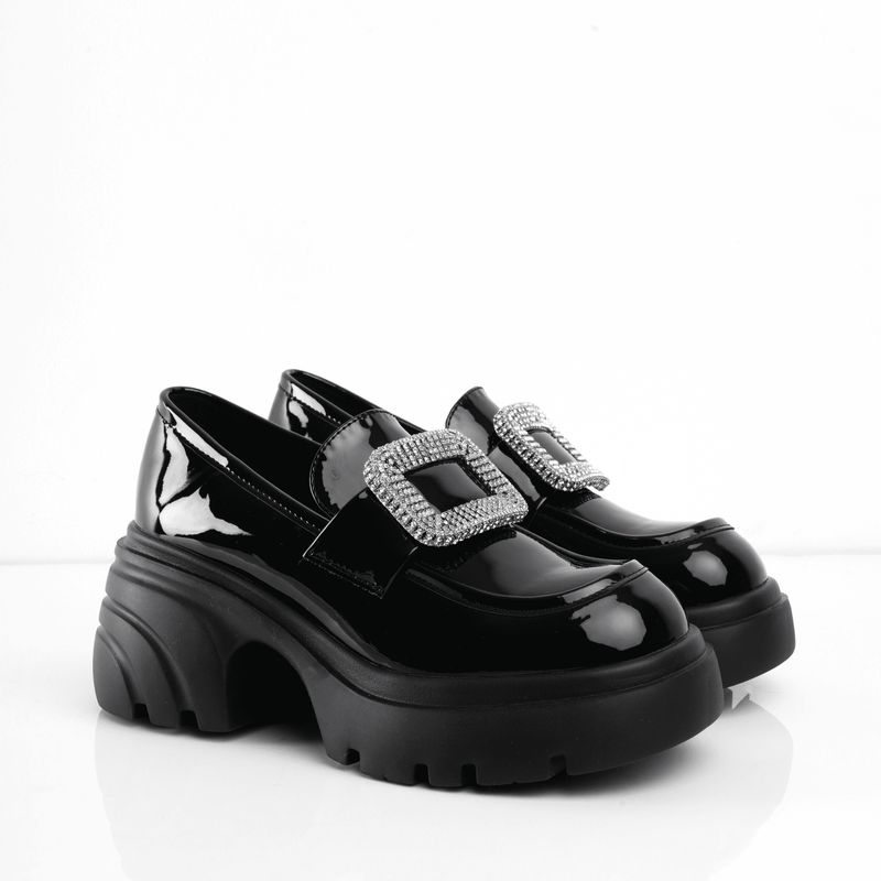 CALZADO ADRENALINA - Mocasines de charol negros con hebilla brillante aster
