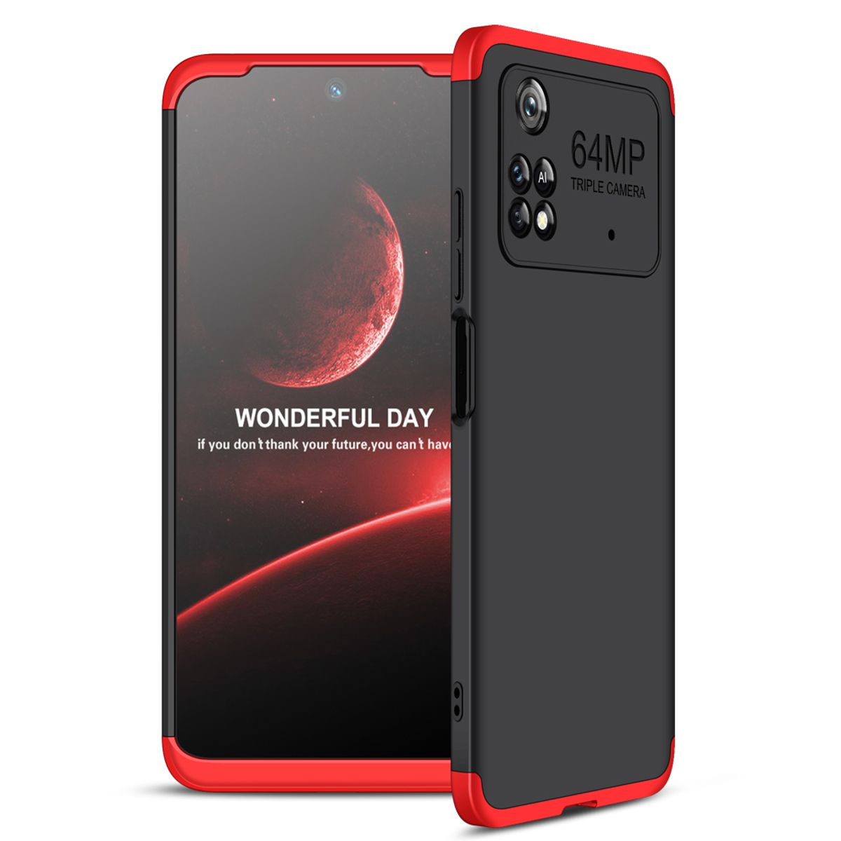 GENERICO - Funda Carcasa Estuche Protector Para Poco M4 PRO Negro con Rojo