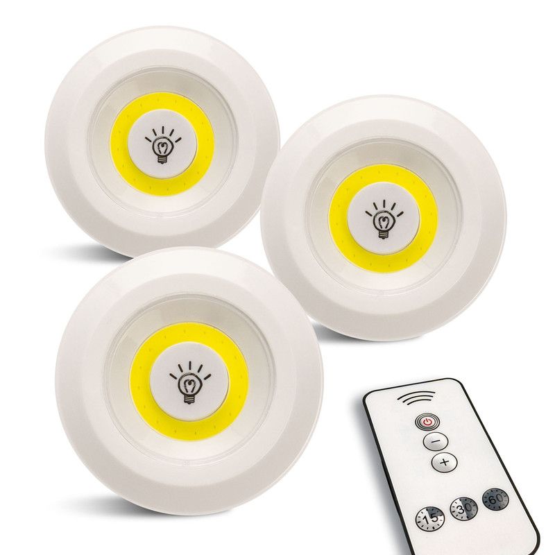 ENERGY PLUS - Set x3 Lámparas LED Adhesivas con Control Remoto Sin Cables