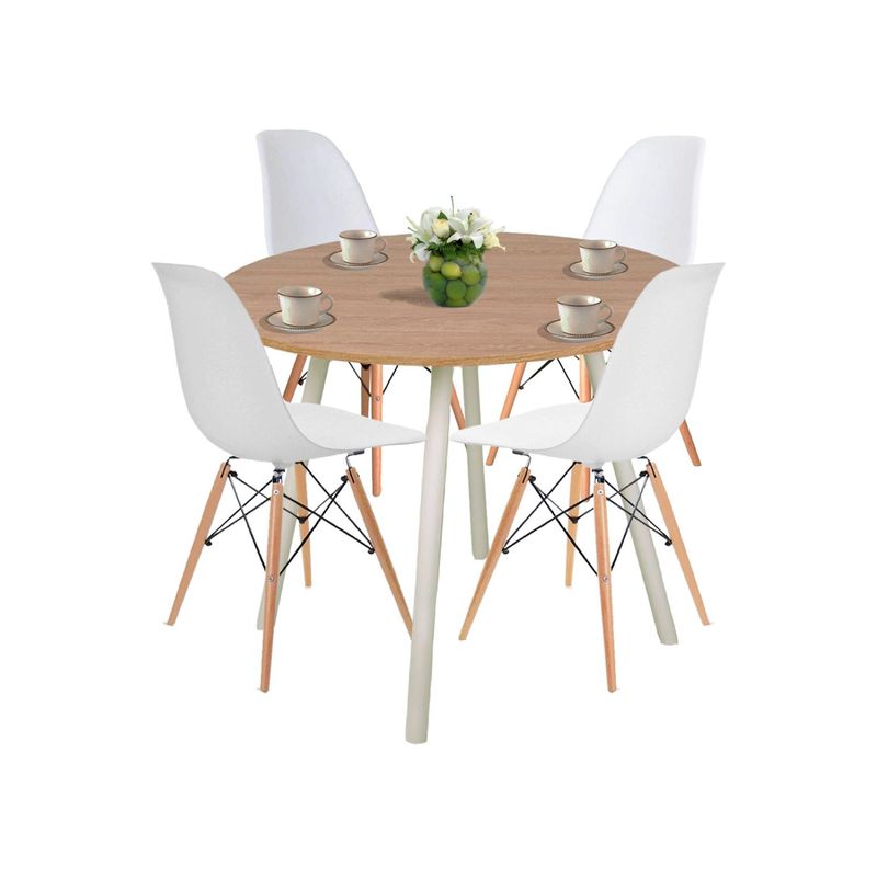 DKO DESIGN - Combo Comedor redondo 4p (75x80x80) Duna + 4 Sillas blancas
