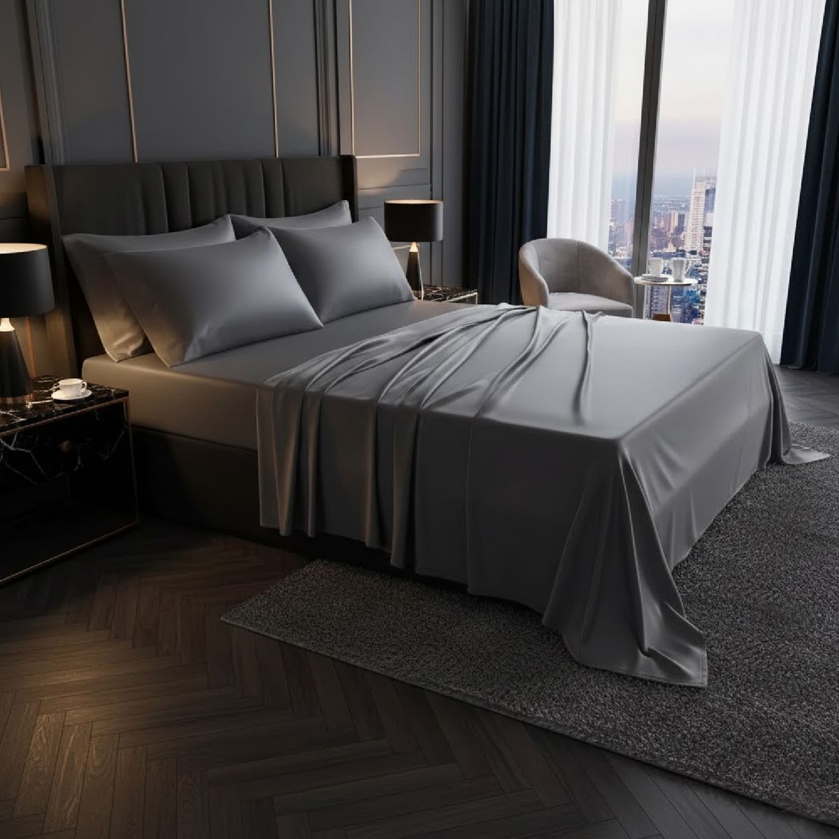 MY HOME STORE - Juego de sábanas de Bambú Gris Oscuro 230 hilos